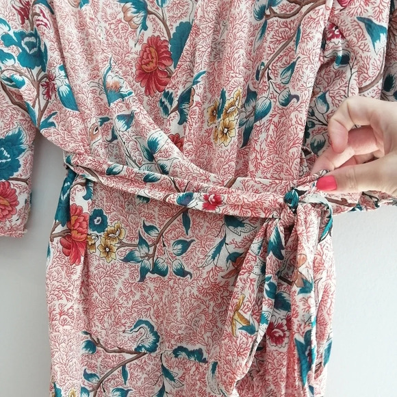 Anthropologie Maeve Adelaide Pink Wrap Midi Dress Short Sleeve Floral Small - Picture 10 of 16